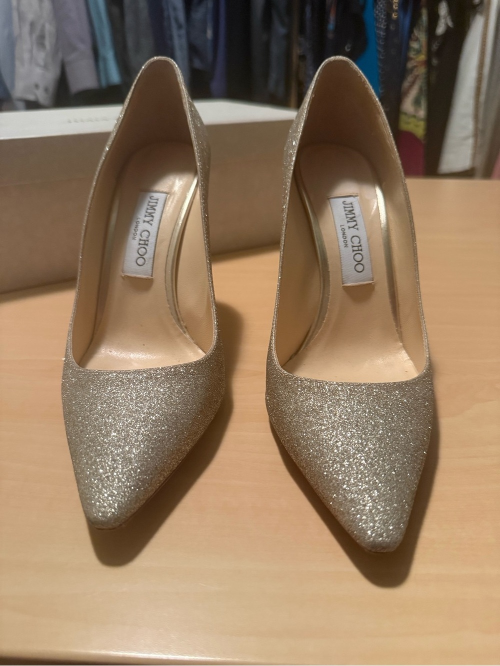 Jimmy Choo Romy Glitter Pointed-Toe Pumps – Platinum Ice